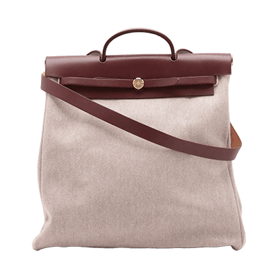 エルメス エールバッグGM トワルアッシュ×レザー ブラウン ゴールド