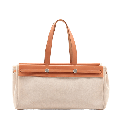 エルメス エールバッグ カバスGM トワルアッシュ×レザー ベージュ シルバー