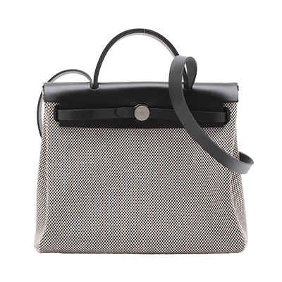 エルメス エールバッグ ジップ 31 ルトゥルネ トワルGM×カーフレザー ブラック シルバー