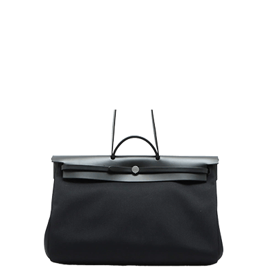 エルメス エールバッグジップGM トワルアッシュ×レザー ブラック シルバー