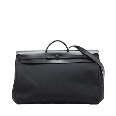 エルメス エールバッグジップGM トワルアッシュ×レザー ブラック シルバー