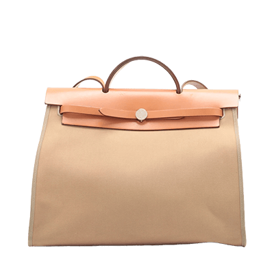 エルメス エールバッグジップMM トワルオフィシエ×カーフレザー ブラウン シルバー