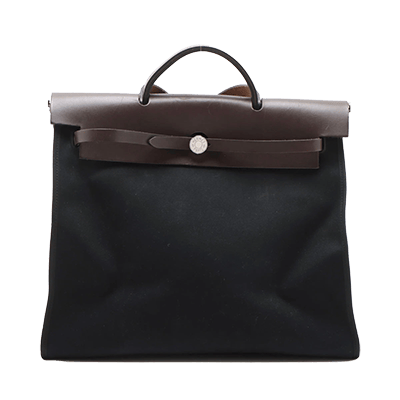 エルメス エールバッグジップMM トワルオフィシエ×カーフレザー ブラック シルバー