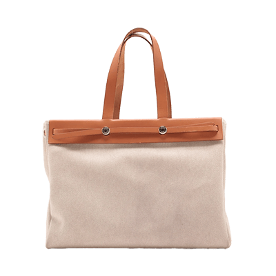 エルメス エールバッグ カバスMM トワルアッシュ×レザー ベージュ シルバー