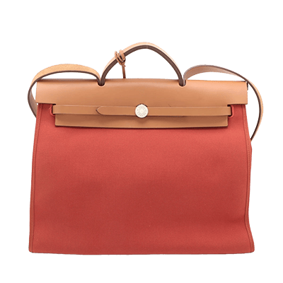 エルメス エールバッグジップMM トワルミリタリー×レザー レッド シルバー