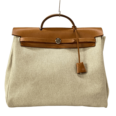 エルメス エールバッグMM アイボリー×ライトブラウン トワルアッシュ×レザー