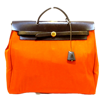 エルメス エールバッグMM オレンジ×ダークブラウン トワルアッシュ×ボックスカーフ