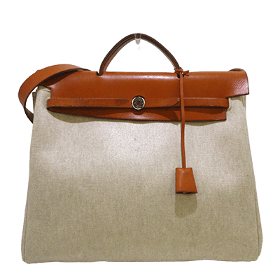 エルメス エールバッグMM アイボリー×ブラウン トワルアッシュ×ボックスカーフ