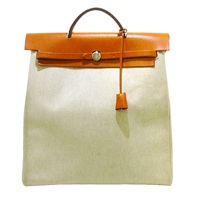 エルメス エールバッグMM ライトブラウン×アイボリー ボックスカーフ×トワルアッシュ