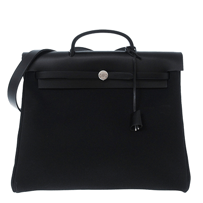 エルメス エールバッグMM 黒 トワルオフィシエ×レザー