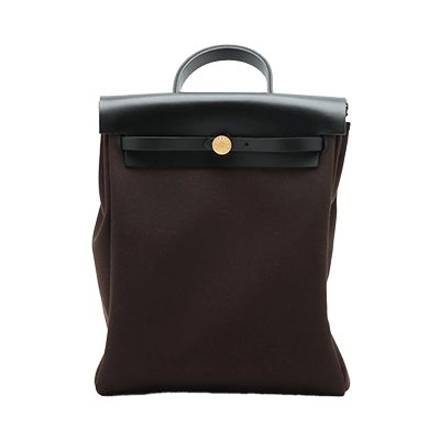 エルメス エールバッグアドMM トワルオフィシエ×カーフレザー ブラウン ゴールド