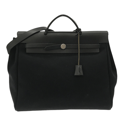 エルメス エールバッグMM 黒 トワルオフィシエ×ボックスカーフ