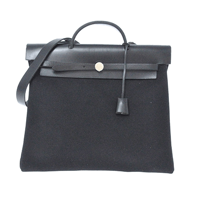 エルメス エールバッグMM 黒 トワルオフィシエ×ボックスカーフ