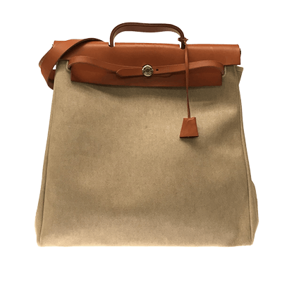 エルメス エールバッグMM ブラウン×アイボリー トワルアッシュ×ボックスカーフ