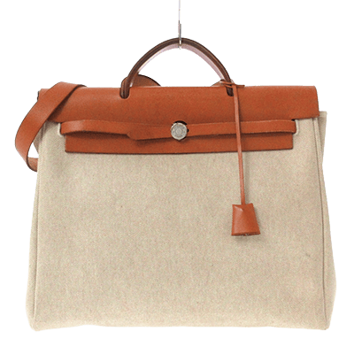 エルメス エールバッグMM アイボリー×ブラウン トワルアッシュ×ボックスカーフ