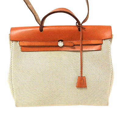 エルメス エールバッグMM アイボリー×ベージュ×ライトブラウン トワルGM×ボックスカーフ