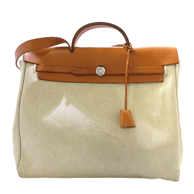 エルメス エールバッグMM ベージュ×アイボリー×ブラウン トワルアッシュ×ボックスカーフ