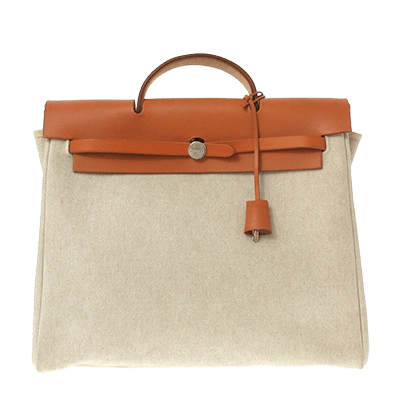 エルメス エールバッグMM ベージュ×アイボリー×ブラウン トワルアッシュ×ボックスカーフ