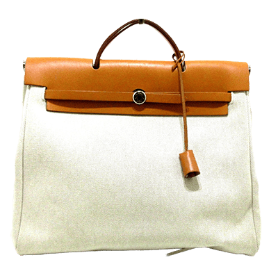 エルメス エールバッグMM アイボリ×ベージュ×ブラウン トワルアッシュ×ボックスカーフ