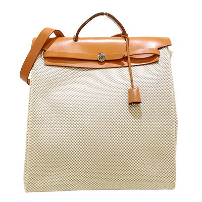 エルメス エールバッグMM アイボリー×ライトブラウン トワルGM×ボックスカーフ