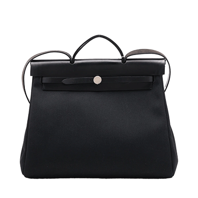 エルメス エールバッグジップMM トワルミリタリー×レザー ブラック シルバー