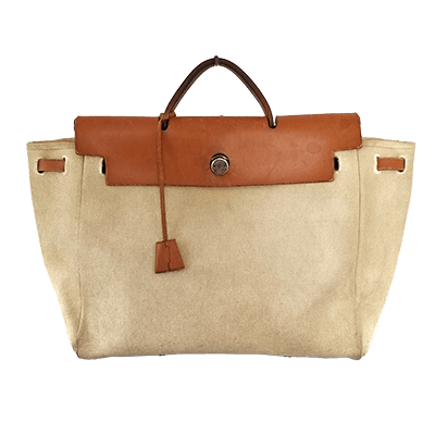 エルメス エールバッグMM アイボリー×ライトブラウン トワルオフィシエ×ボックスカーフ