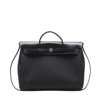 エルメス エールバッグジップMM トワルミリタリーxレザー ブラック シルバー