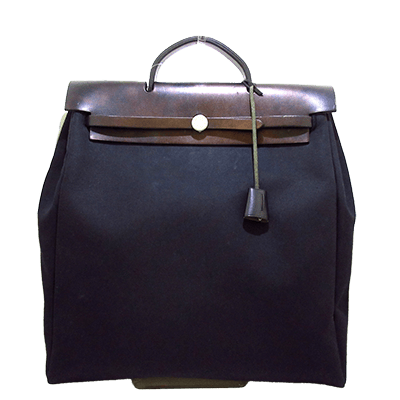 エルメス エールバッグMM 黒 トワルオフィシエ×ボックスカーフ