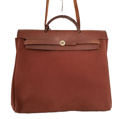 エルメス エールバッグMM ダークブラウン×アイボリー トワルアッシュ×ボックスカーフ