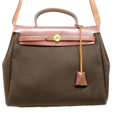 エルメス エールバッグMM ダークブラウン×ブラウン トワルオフィシエ×ボックスカーフ