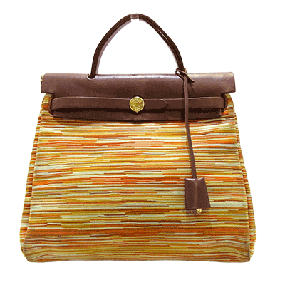 エルメス エールバッグMM オレンジ×ダークブラウン×マルチ ヴィブラート×ボックスカーフ