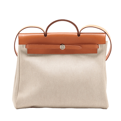 エルメス エールバッグMM トワルアッシュ×レザー ブラウン シルバー