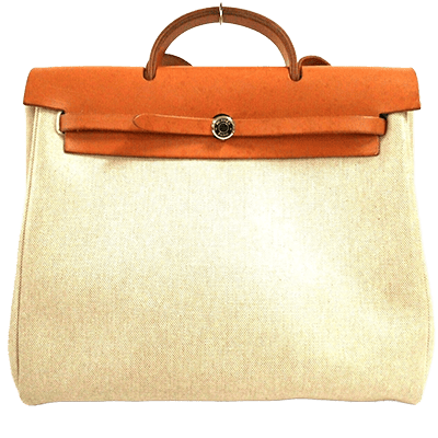 エルメス エールバッグMM ベージュ×ブラウン トワルアッシュ×レザー