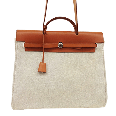 エルメス エールバッグMM ベージュ×ライトブラウン	 トワルアッシュ×レザー