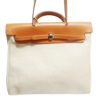 エルメス エールバッグMM アイボリー×ブラウン キャンバス×レザー