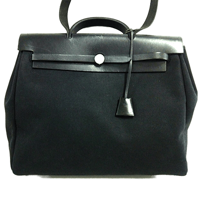 エルメス エールバッグMM 黒 トワルオフィシエ×ボックスカーフ