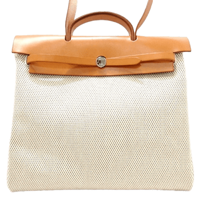 エルメス エールバッグMM アイボリー×ライトブラウン トワルGM×ボックスカーフ