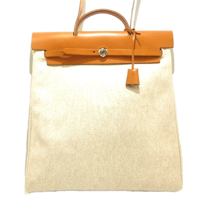 エルメス エールバッグMM アイボリー×ブラウン トワルアッシュ×レザー