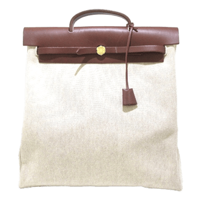 エルメス エールバッグMM 白×ブラウン トワルアッシュ×ボックスカーフ