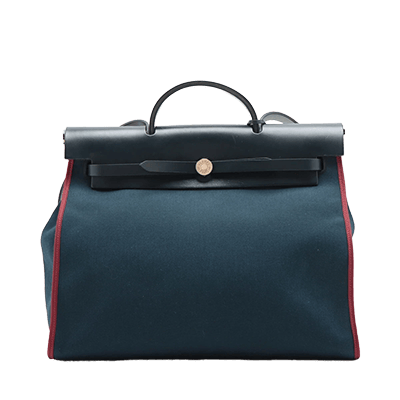 エルメス エールバッグMM トワルミリタリー×レザー ネイビー×ボルドー シルバー