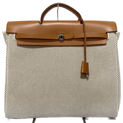 エルメス エールバッグMM アイボリー×ライトブラウン トワルGM×ボックスカーフ