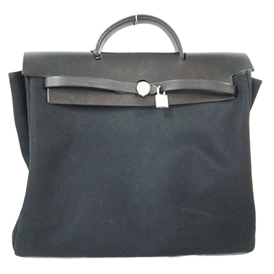 エルメス エールバッグMM 黒 トワルオフィシエ×ボックスカーフ