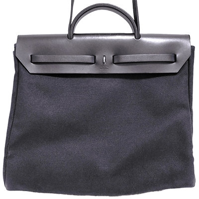 エルメス エールバッグMM 黒 トワルオフィシエ×ボックスカーフ