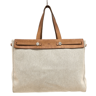 エルメス エールバッグ カバスMM アイボリー×ベージュ×ブラウン トワルアッシュ×ボックスカーフ