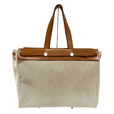 エルメス エールバッグ カバスMM アイボリー×グレー×ブラウン トワルアッシュ×ボックスカーフ