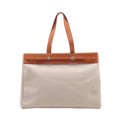 エルメス エールバッグ カバスMM トワルアッシュ×レザー ベージュ シルバー