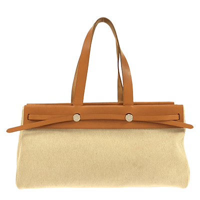 エルメス エールバッグ カバスMM ベージュ×ブラウン トワルアッシュ×レザー