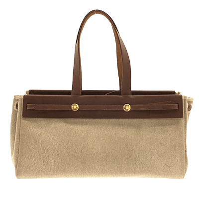 エルメス エールバッグ カバスMM アイボリー×ダークブラウン トワルアッシュ×ボックスカーフ