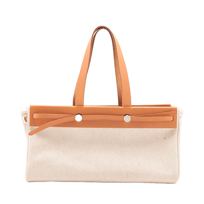 エルメス エールバッグ カバスMM トワルアッシュ×レザー ベージュ シルバー