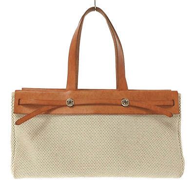 エルメス エールバッグ カバスMM アイボリー×ブラウン トワルGM×ボックスカーフ